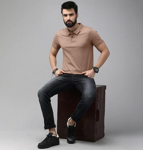 Men Brown Polo Collar Pure Cotton T-shirt